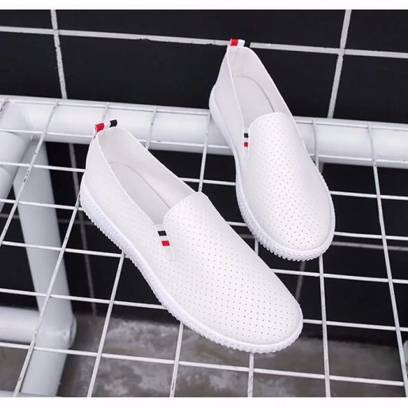Espadrille Slip On - Frauen Turnschuhe Weiß Wohnungen Cut-Out Frau