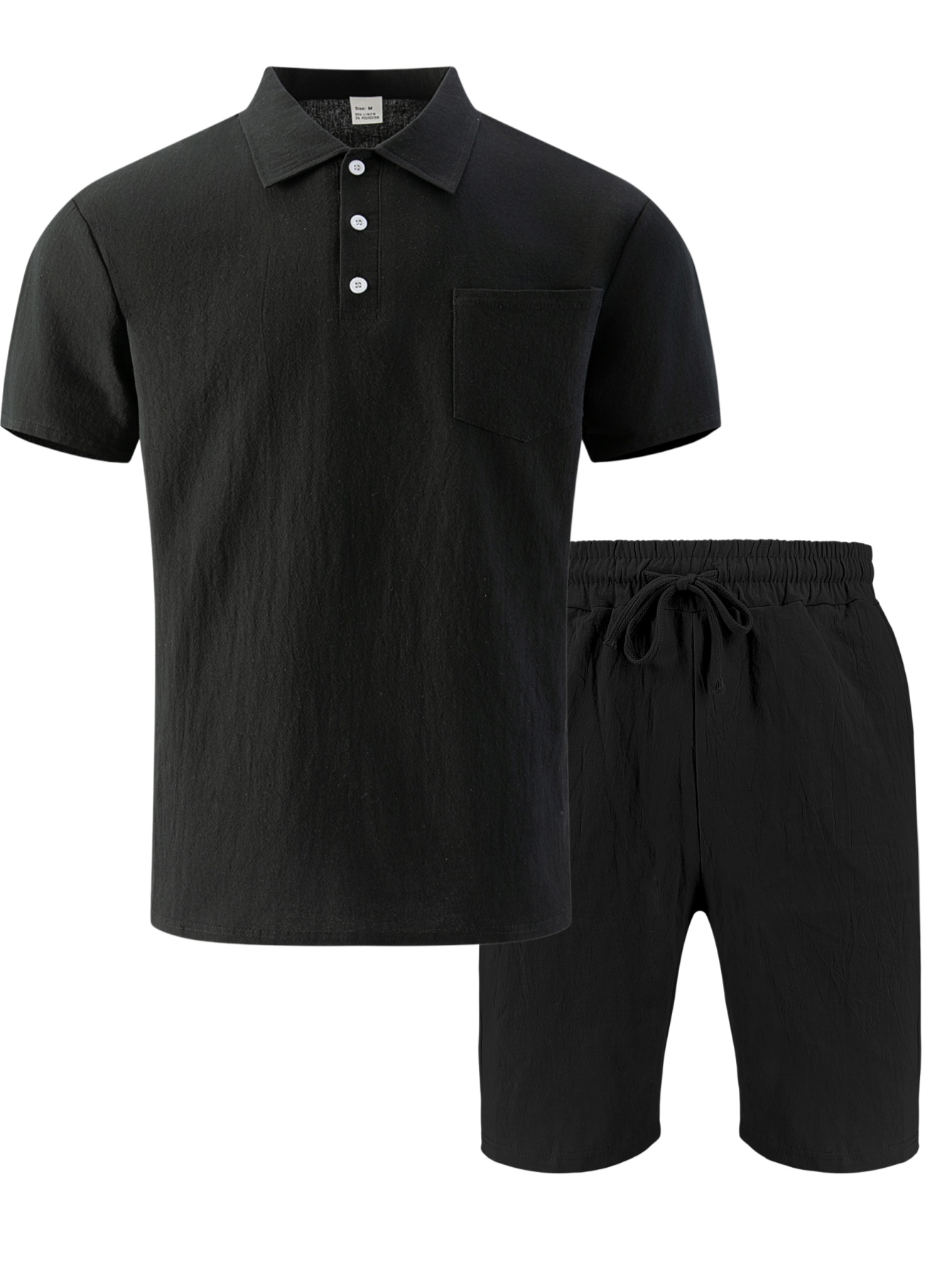 Short Linen Drawstring - Herren-Set aus Strukturiertem Leinen: Kurzarm-Polo &