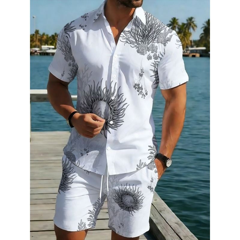 Resort Shirt Floral - Herren Blumen-Hawaii-Hemd & Shorts Set aus