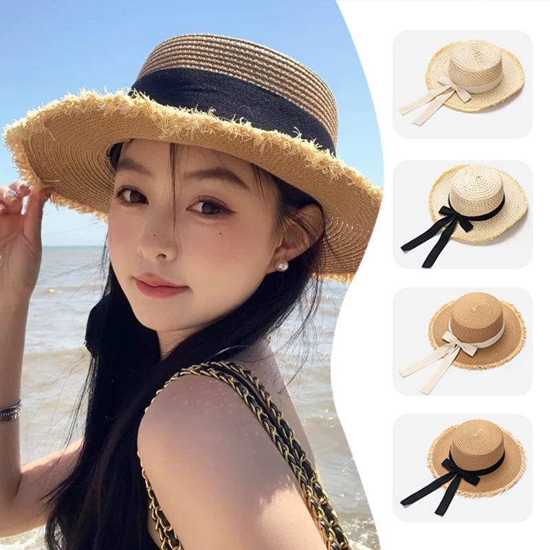 Packable Hat Nylon - Damen-Strohhut mit Schleife, Sommer-Strandhut mit breiter