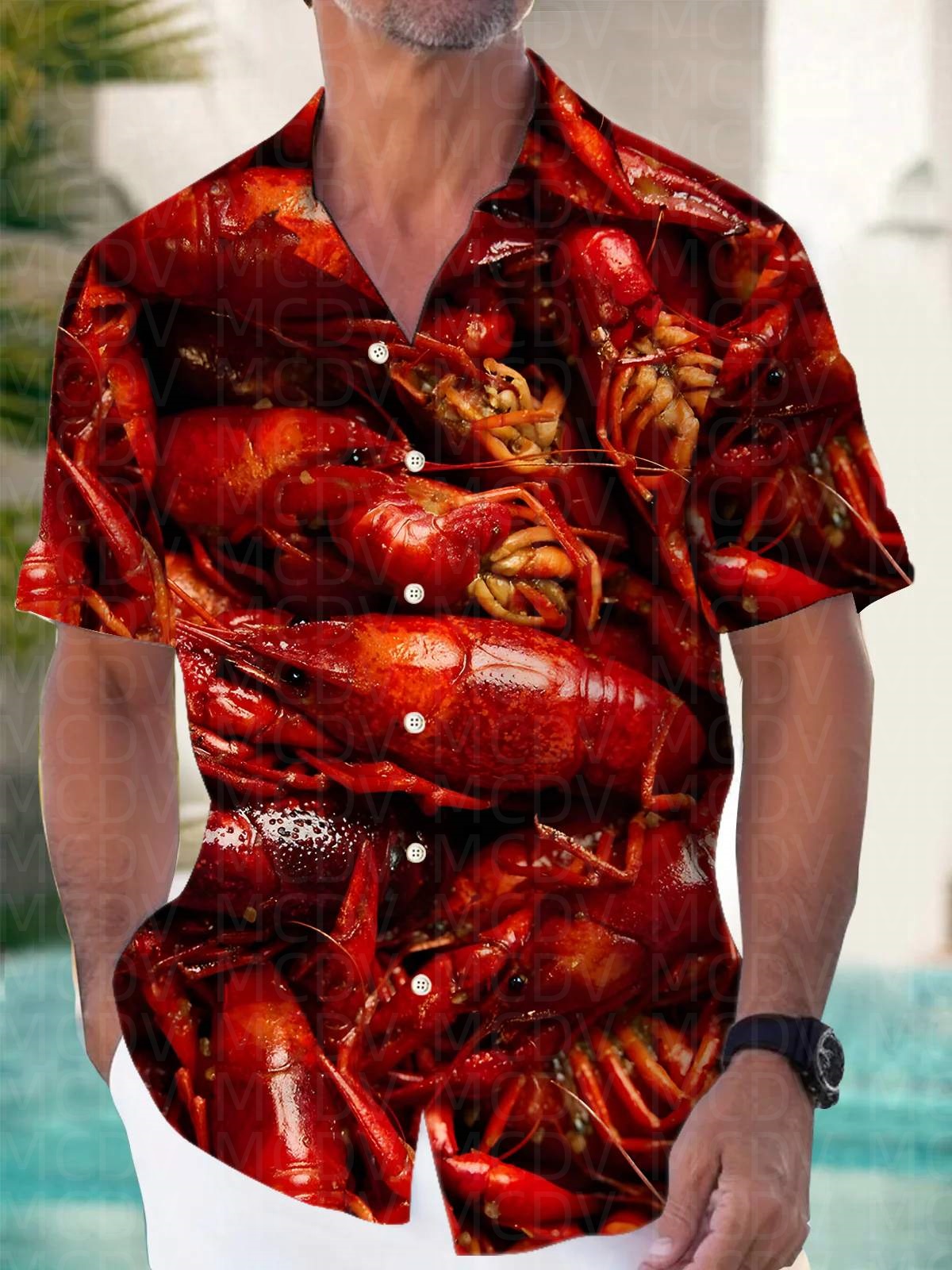 Shirt Camp Collar - Hawaiihemd für Herren mit Lebensmittelmuster, Stretch,