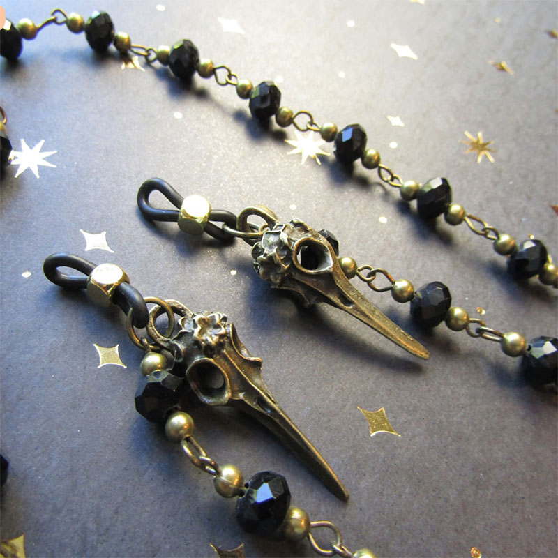 Sunglass Retainer Cord - Gothic verzierte Raben-Statement-Brillenkette für Sonnenbrillen, Brillenhalter,