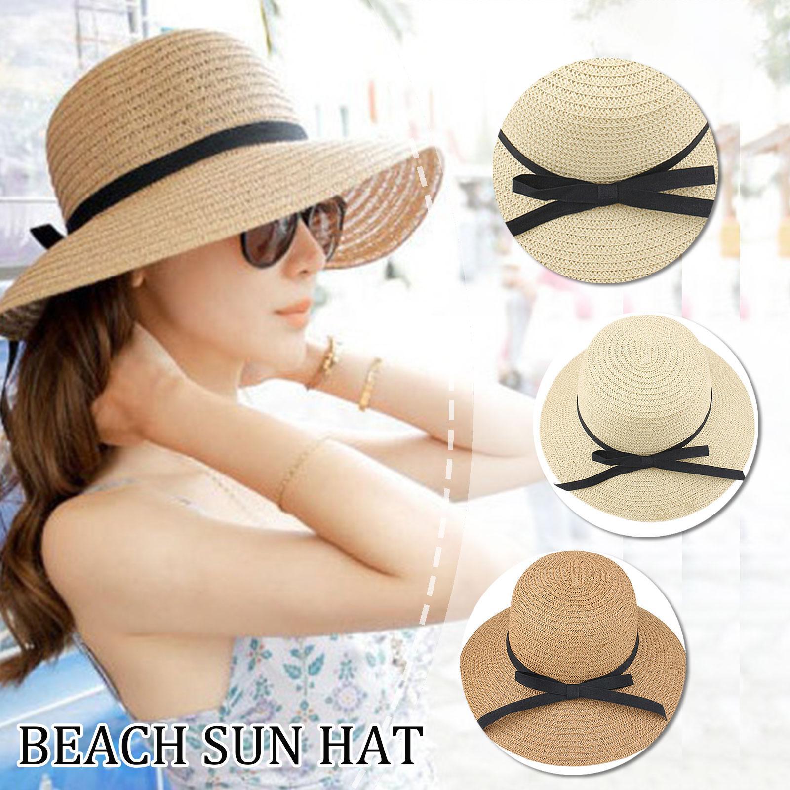 Bucket Hat Straw - Sommer Stroh Hut Große Breite Krempe