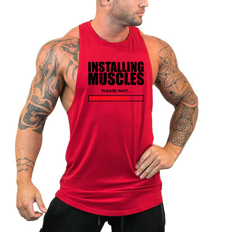 Tank Top Muscle - Muskeln installieren, bitte warten, bedruckte Weste,