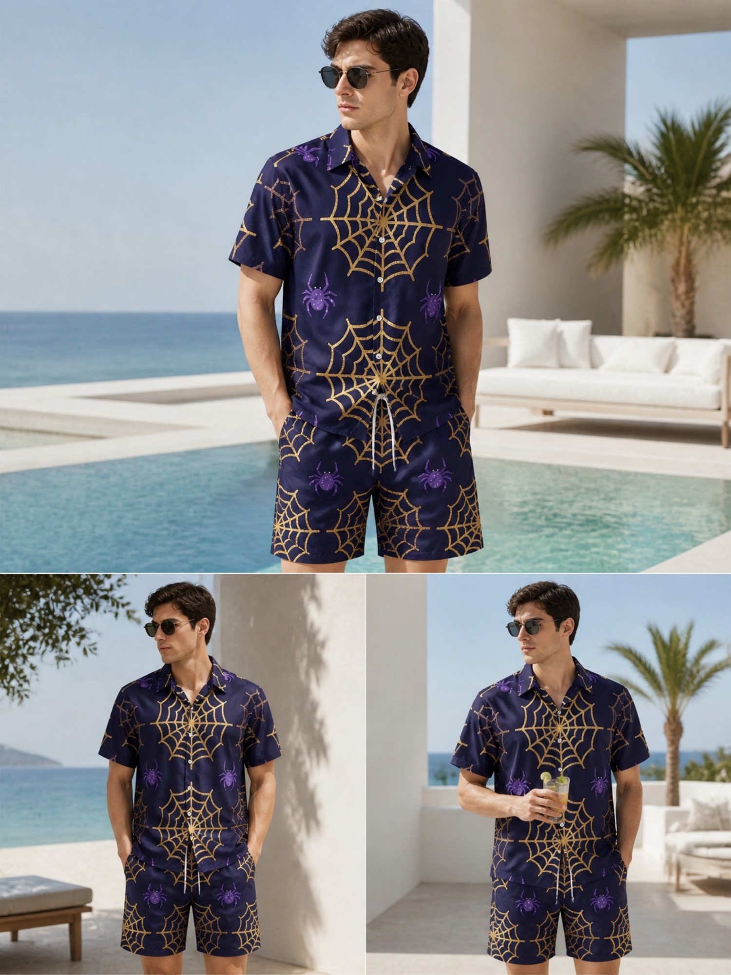 Resort Shirt Floral - Herren-Sommer-Set mit kurzärmeligem Poloshirt und Shorts,