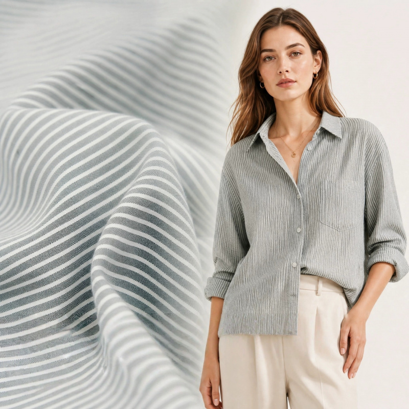 Japanischer grau-weiß gestreif – Linen Shirt Breathable Bewertung und Preis