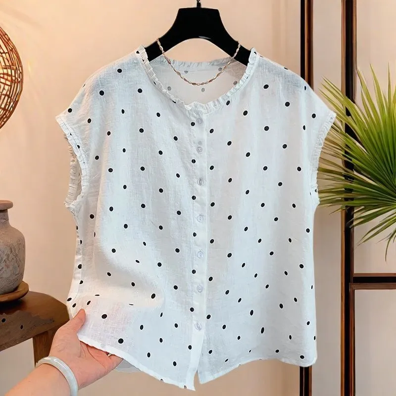 Damen Retro Polka Dot Leinen-B – Shirt Camp Collar Bewertung und Preis