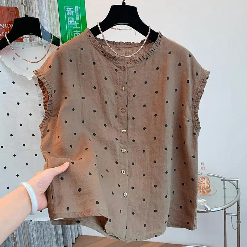 Damen Retro Polka Dot Leinen-B – Shirt Camp Collar Bewertung und Preis