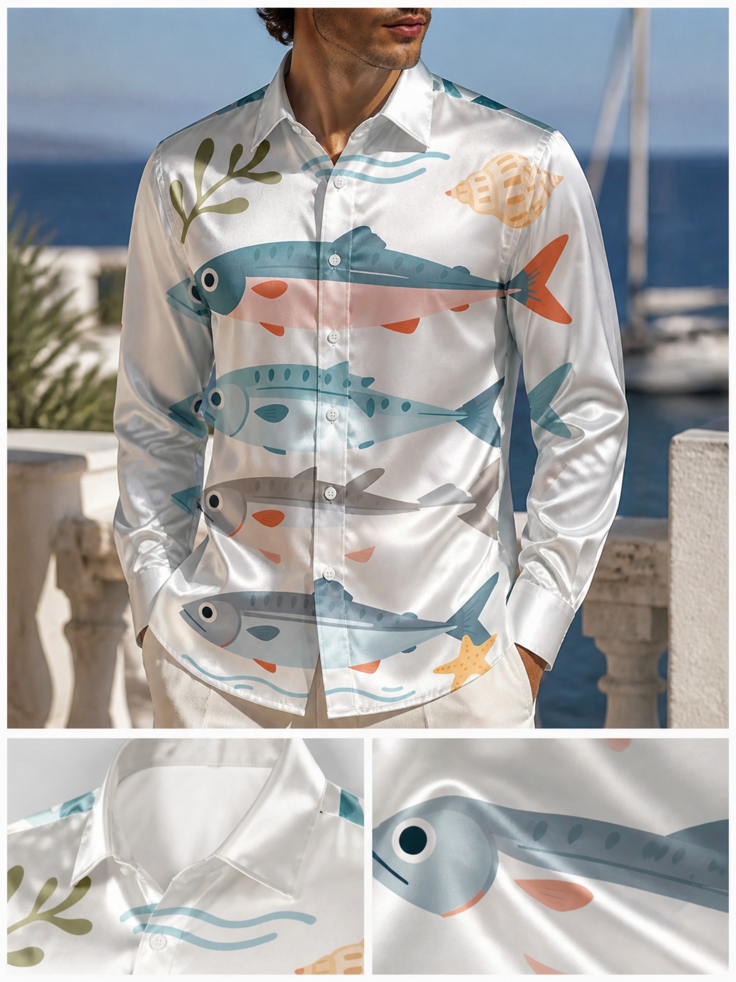 Herren Luxus Satin Langarm-Hem – Resort Shirt Floral Bewertung und Preis
