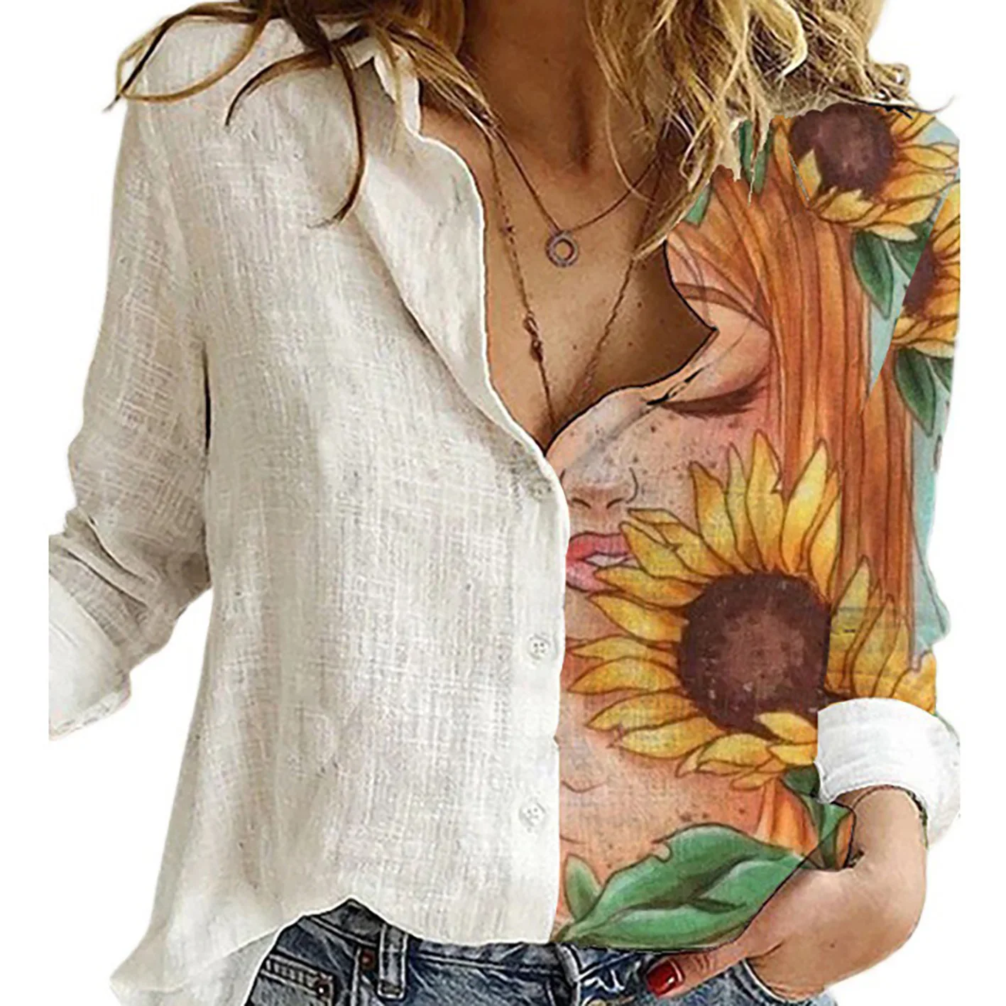 Frauen Frühling Und Herbst Lan – Shirt Camp Collar Bewertung und Preis