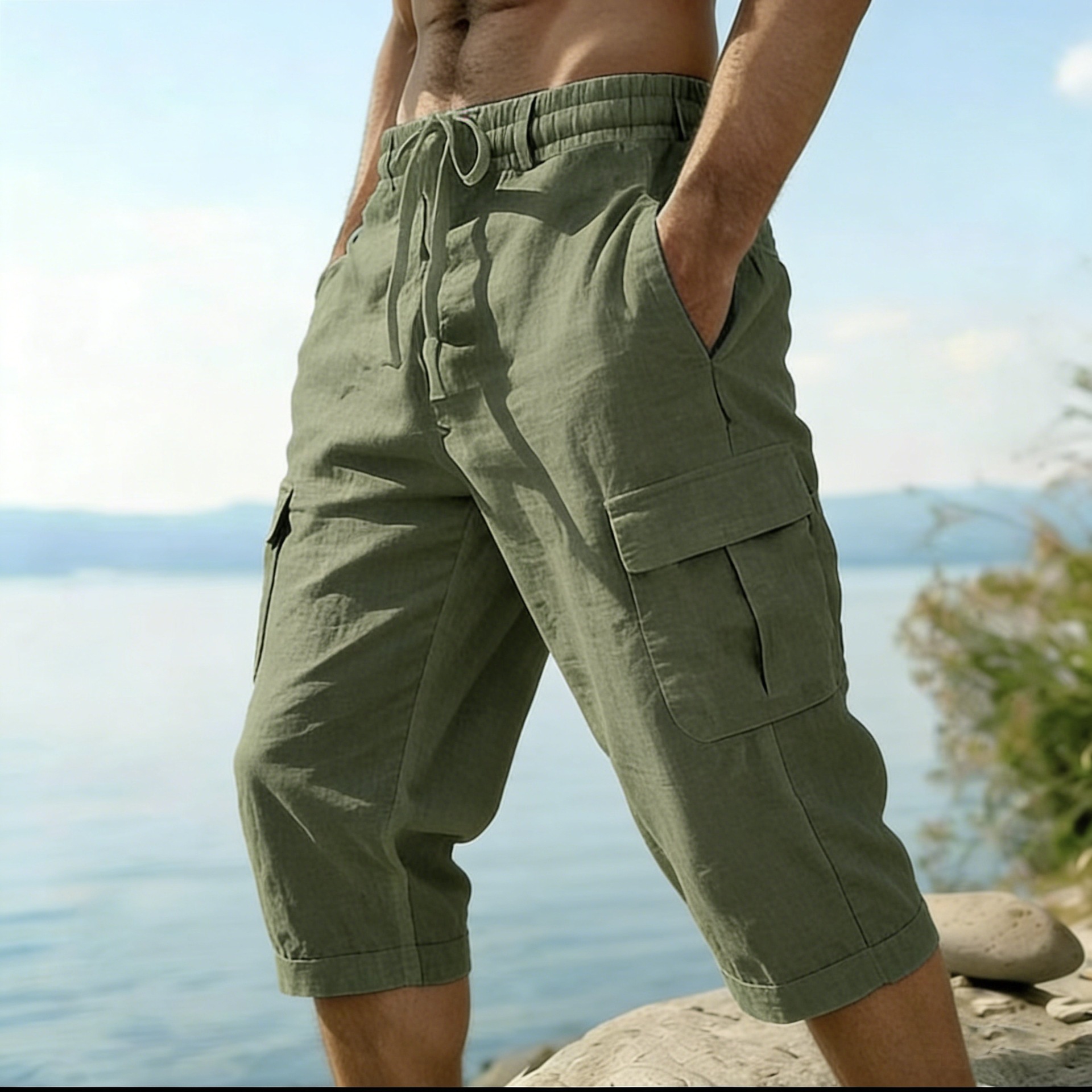 Herren Sommer Baumwoll-Leinen- – Short Linen Drawstring Bewertung und Preis
